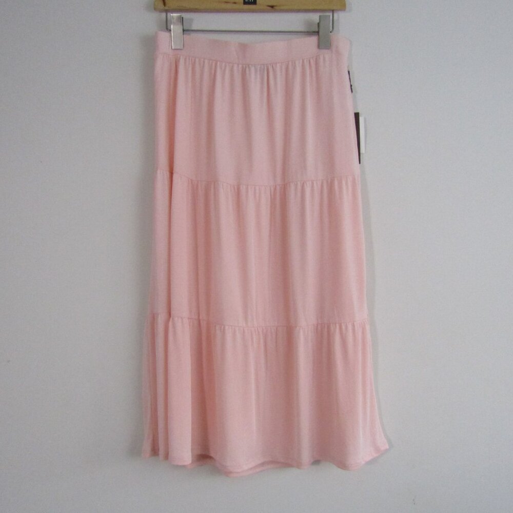 Crosby Midi Tiered Skirt Large Blush Pink Modal Feminine Modest Church Boho